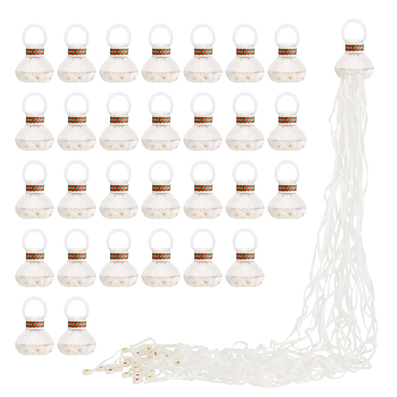 No Mess White Throw Streamers for Birthday Party, Wedding Reception, Grand Opening (30 Pack)